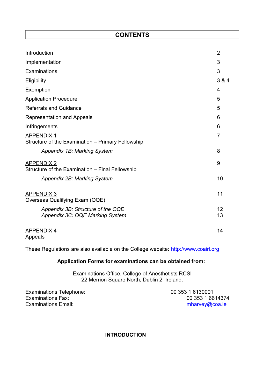 College of Anaesthetists Rcsi