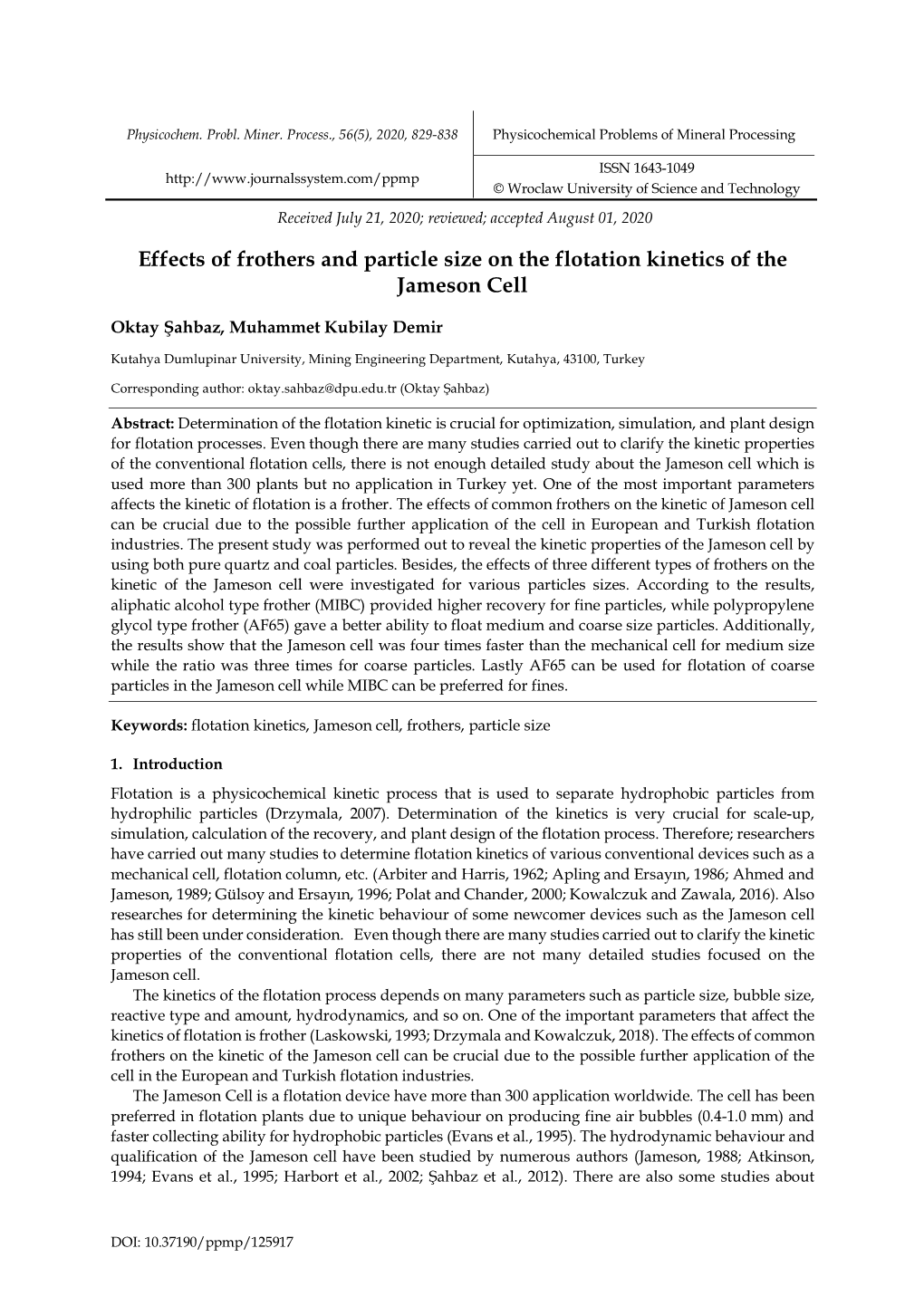 Effects of Frothers and Particle Size on the Flotation Kinetics of the Jameson Cell