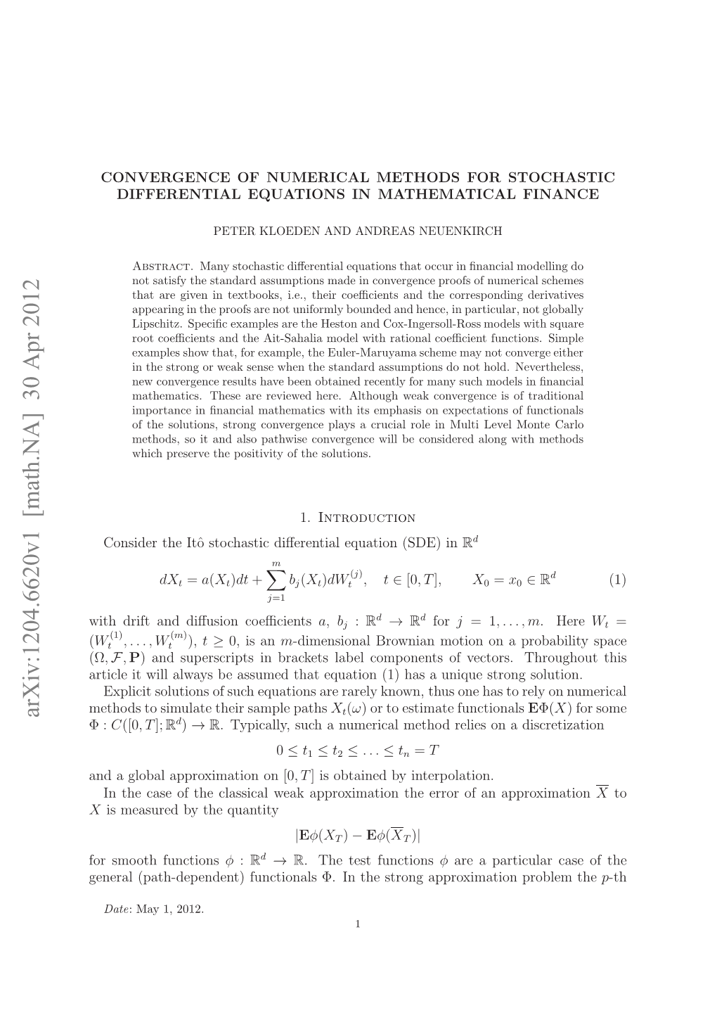 Arxiv:1204.6620V1 [Math.NA] 30 Apr 2012 O Mohfunctions Smooth for Eea Pt-Eedn)Fntoasφ Ntesrn Approx Strong the in Φ