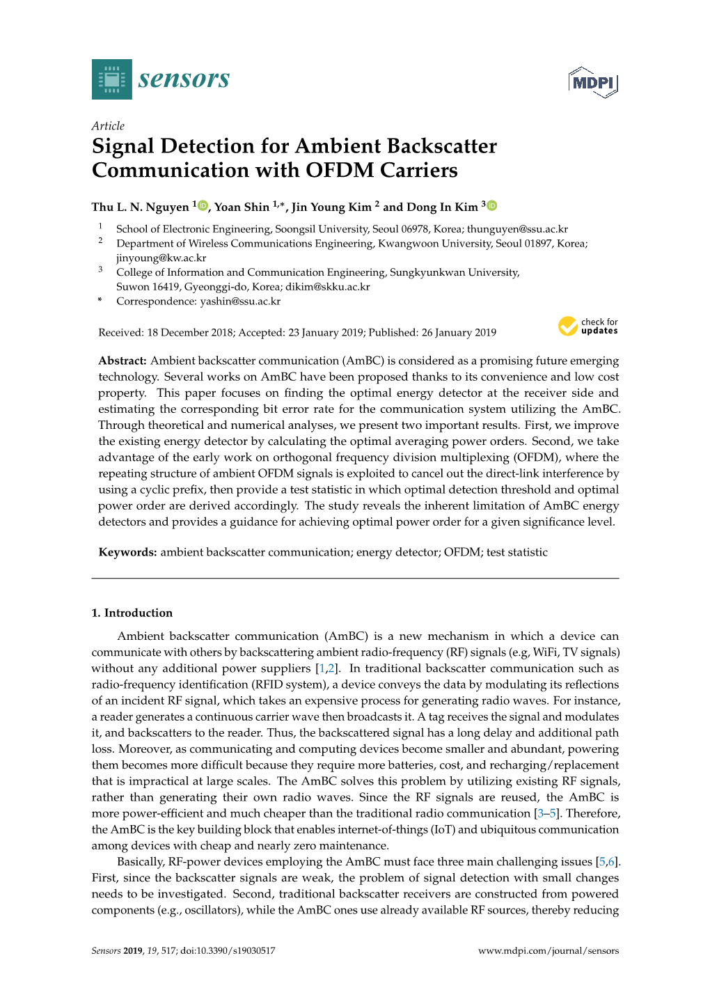 Signal Detection for Ambient Backscatter Communication with OFDM Carriers