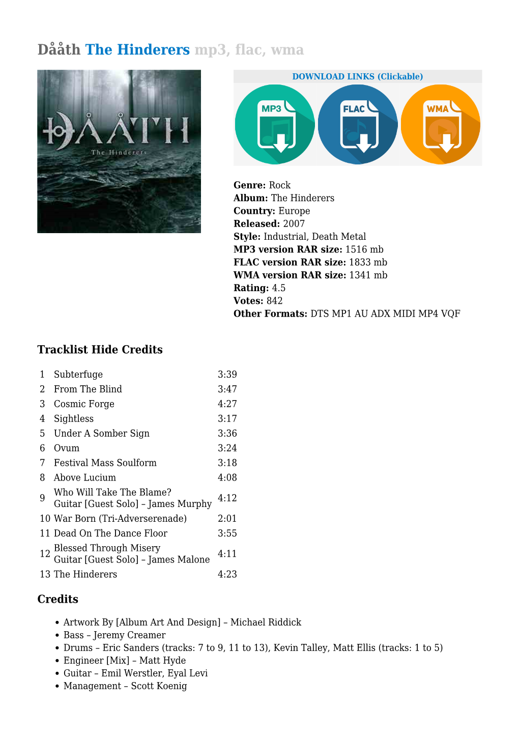 Dååth the Hinderers Mp3, Flac, Wma