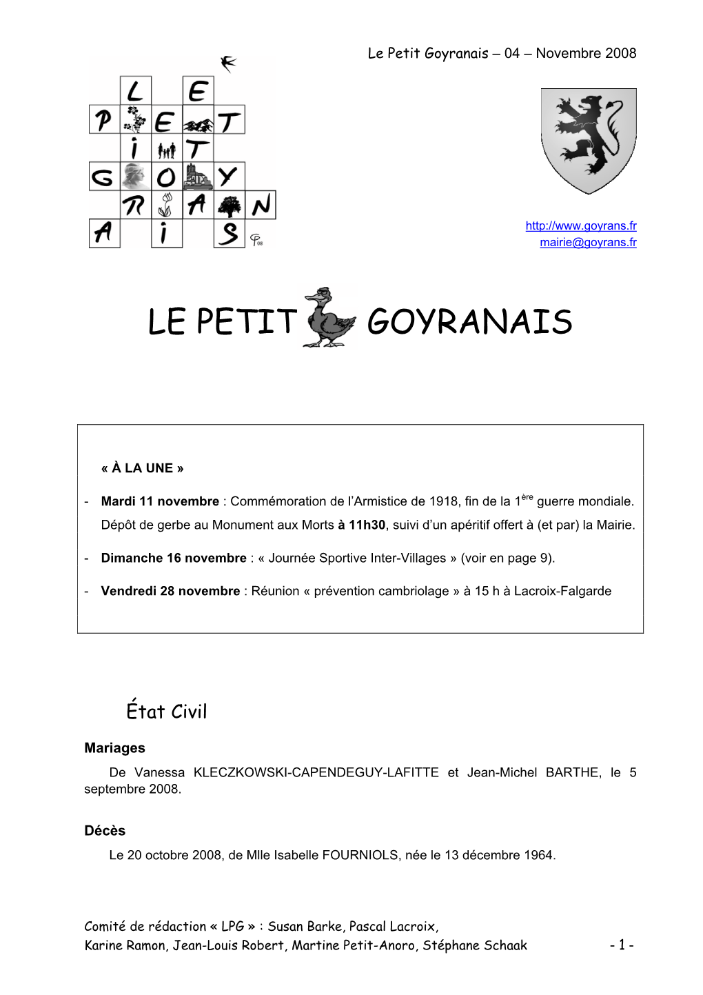 Le Petit Goyranais – 04 – Novembre 2008