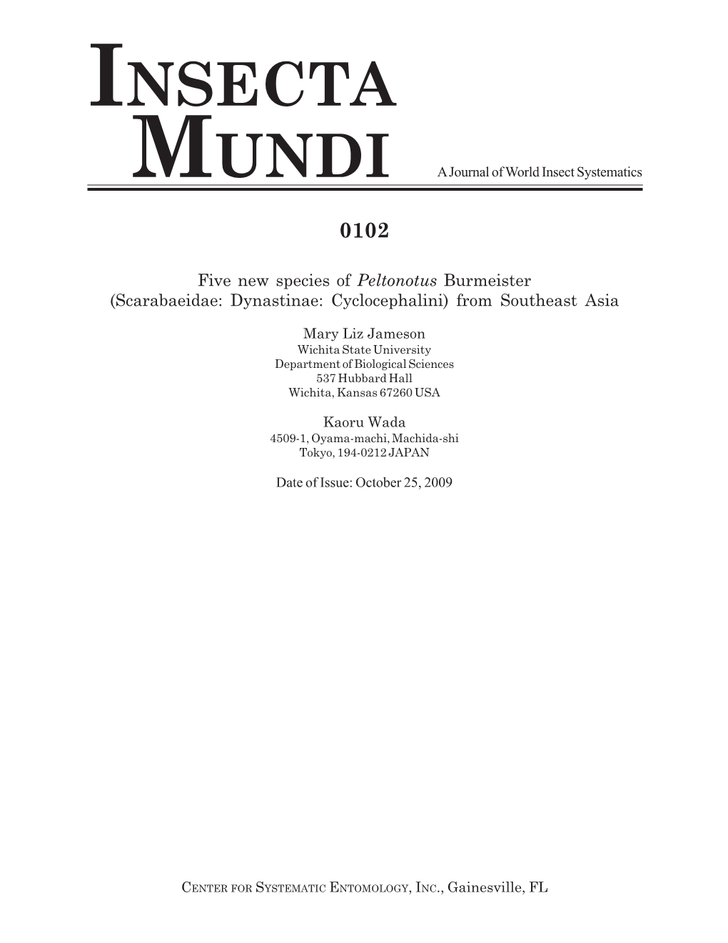 INSECTA MUNDI a Journal of World Insect Systematics