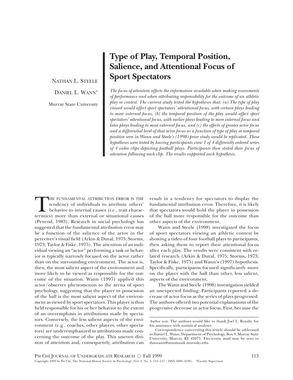 Type of Play, Temporal Position, Salience, and Attentional Focus of Sports Spectators