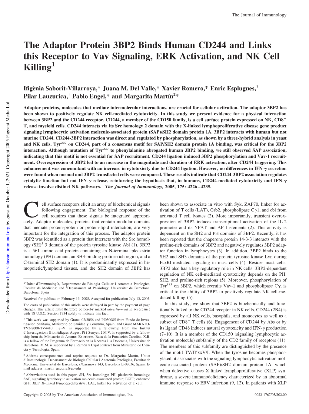 Killing Signaling, ERK Activation, and NK Cell CD244 and Links This