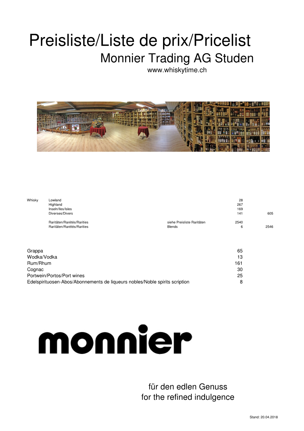 Preisliste/Liste De Prix/Pricelist Monnier Trading AG Studen