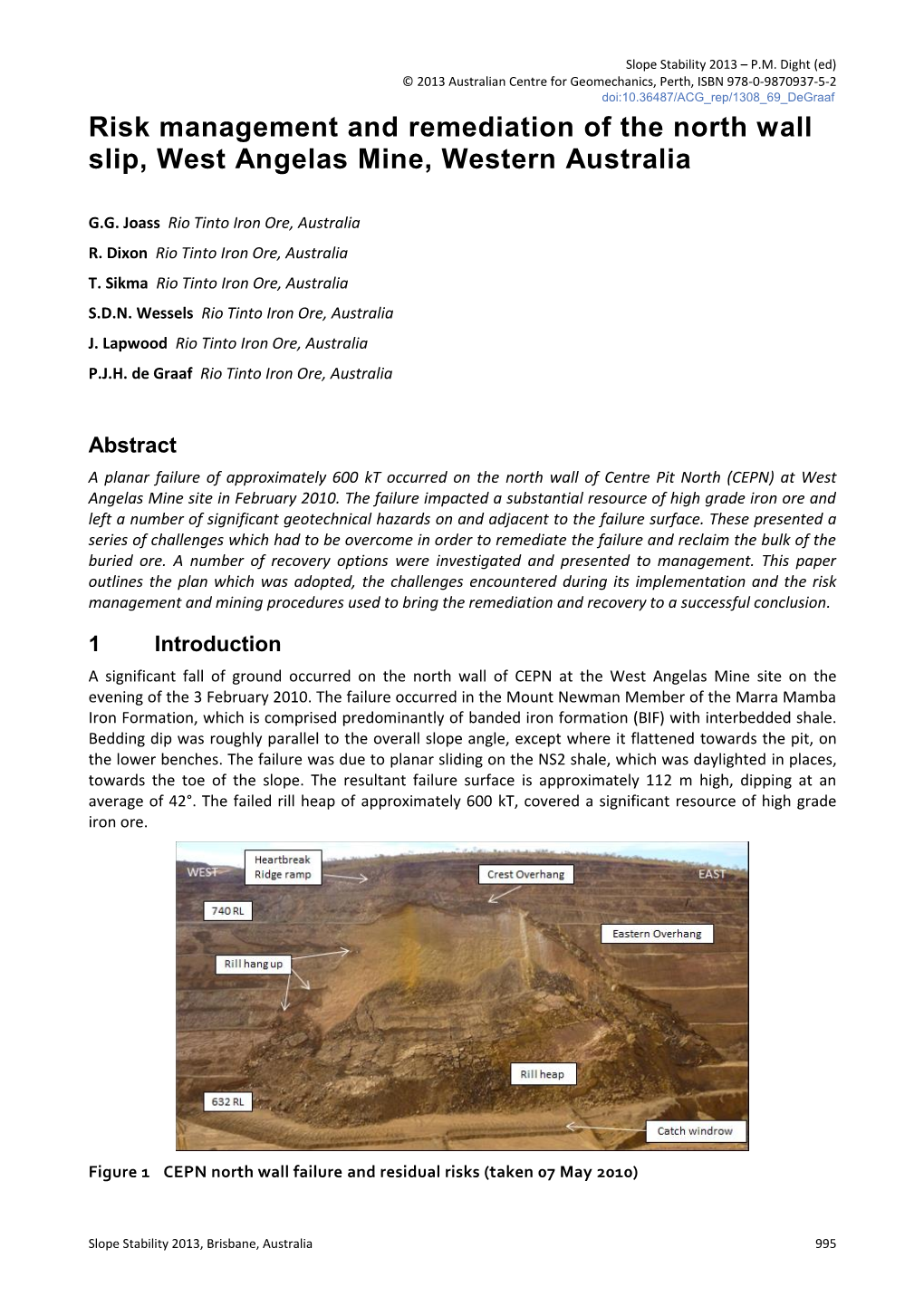 Risk Management and Remediation of the North Wall Slip, West Angelas Mine, Western Australia