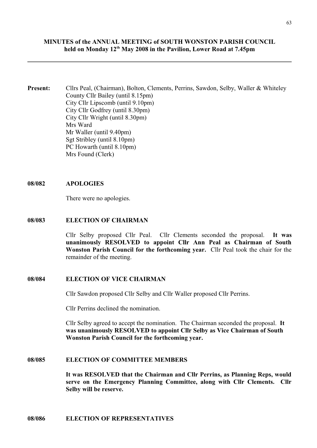 MINUTES of a MEETING of SOUTH WONSTON PARISH COUNCIL s1