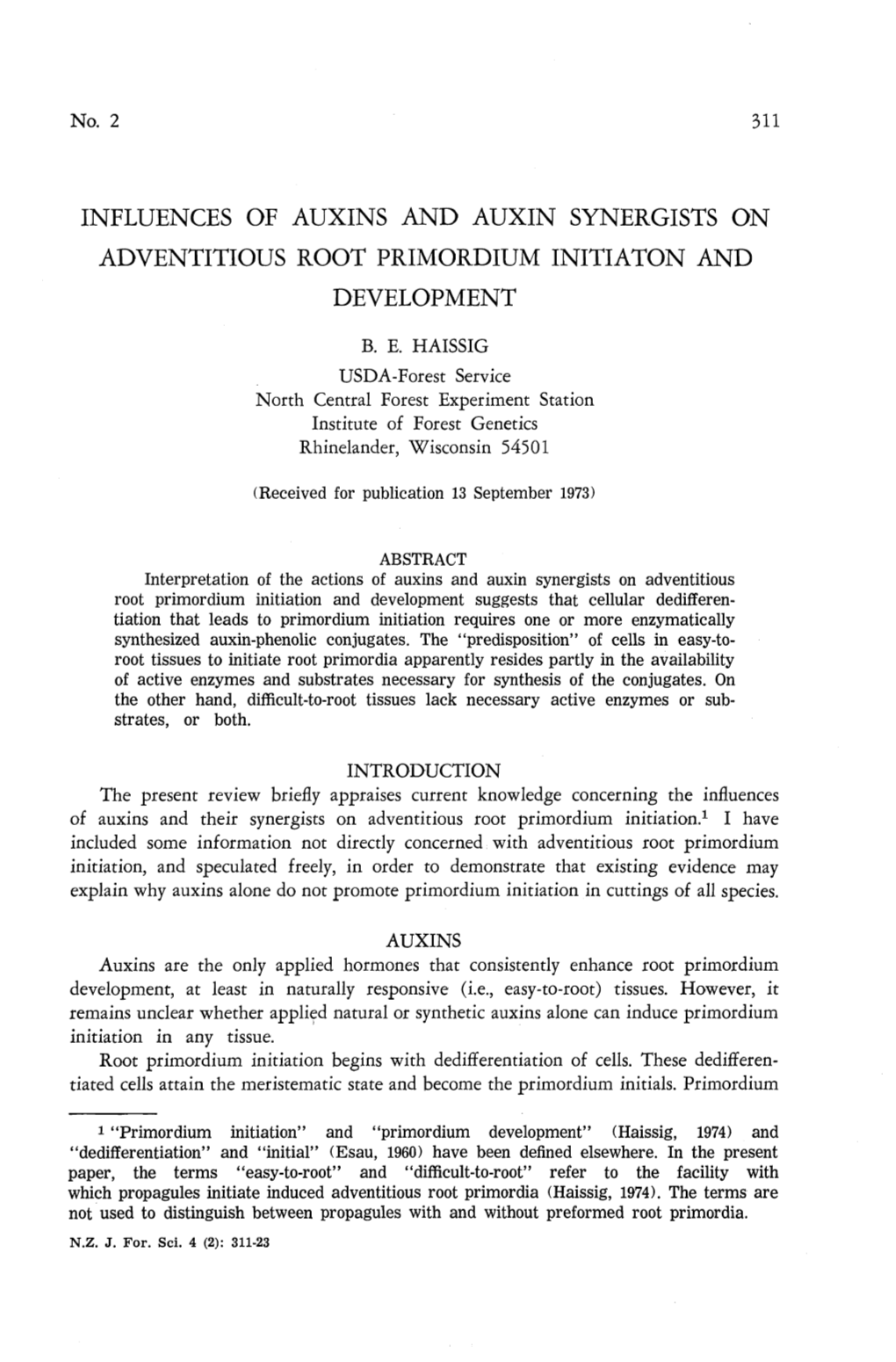 Influences of Auxins and Auxin Synergists on Adventitious Root Primordium Initiaton and Development