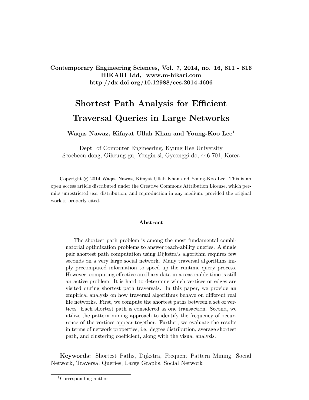 Shortest Path Analysis for Efficient Traversal Queries in Large Networks