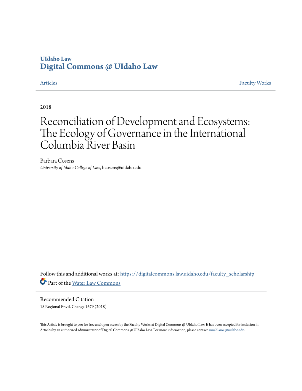 The Ecology of Governance in the International Columbia River Basin
