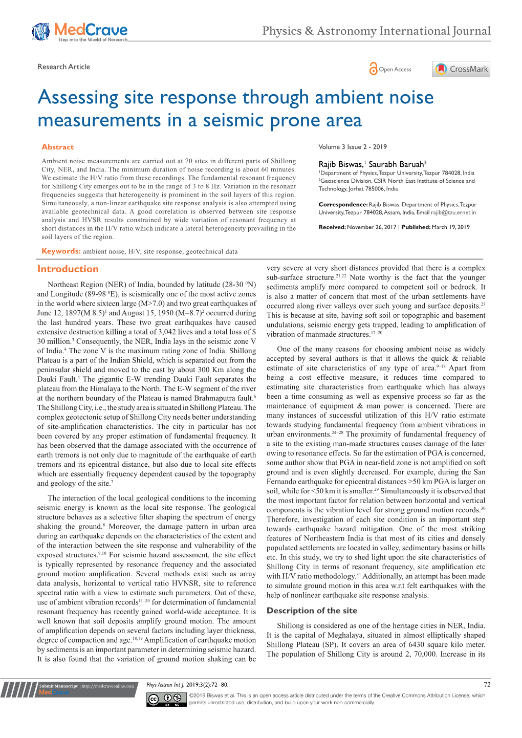 Assessing Site Response Through Ambient Noise Measurements in a Seismic Prone Area