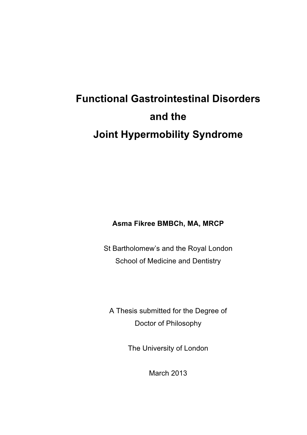 Functional Gastrointestinal Disorders and the Joint Hypermobility Syndrome