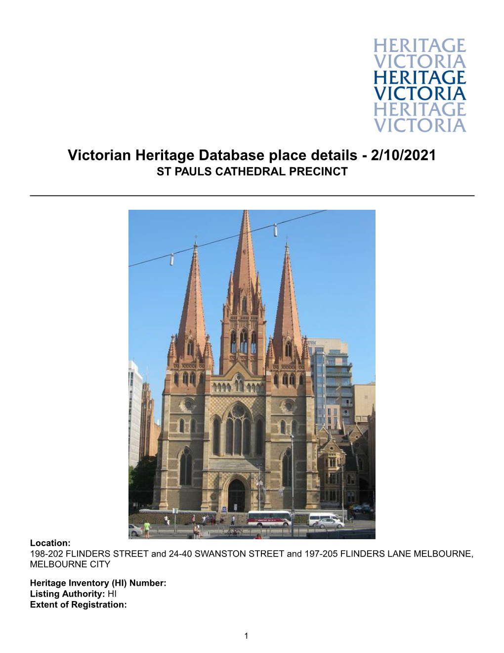 Victorian Heritage Database Place Details - 2/10/2021 ST PAULS CATHEDRAL PRECINCT