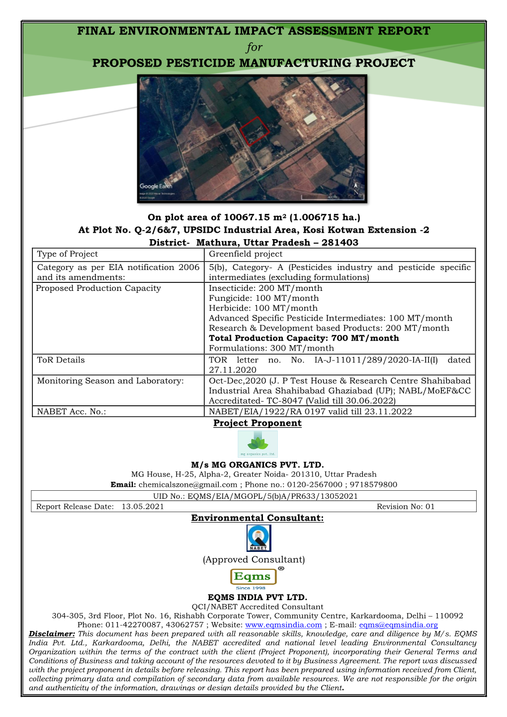 FINAL ENVIRONMENTAL IMPACT ASSESSMENT REPORT For