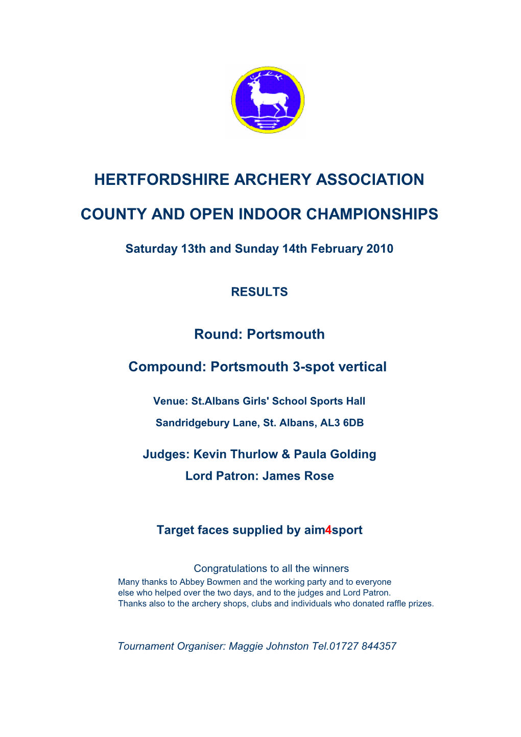 Hertfordshire Archery Association County and Open Indoor Championships