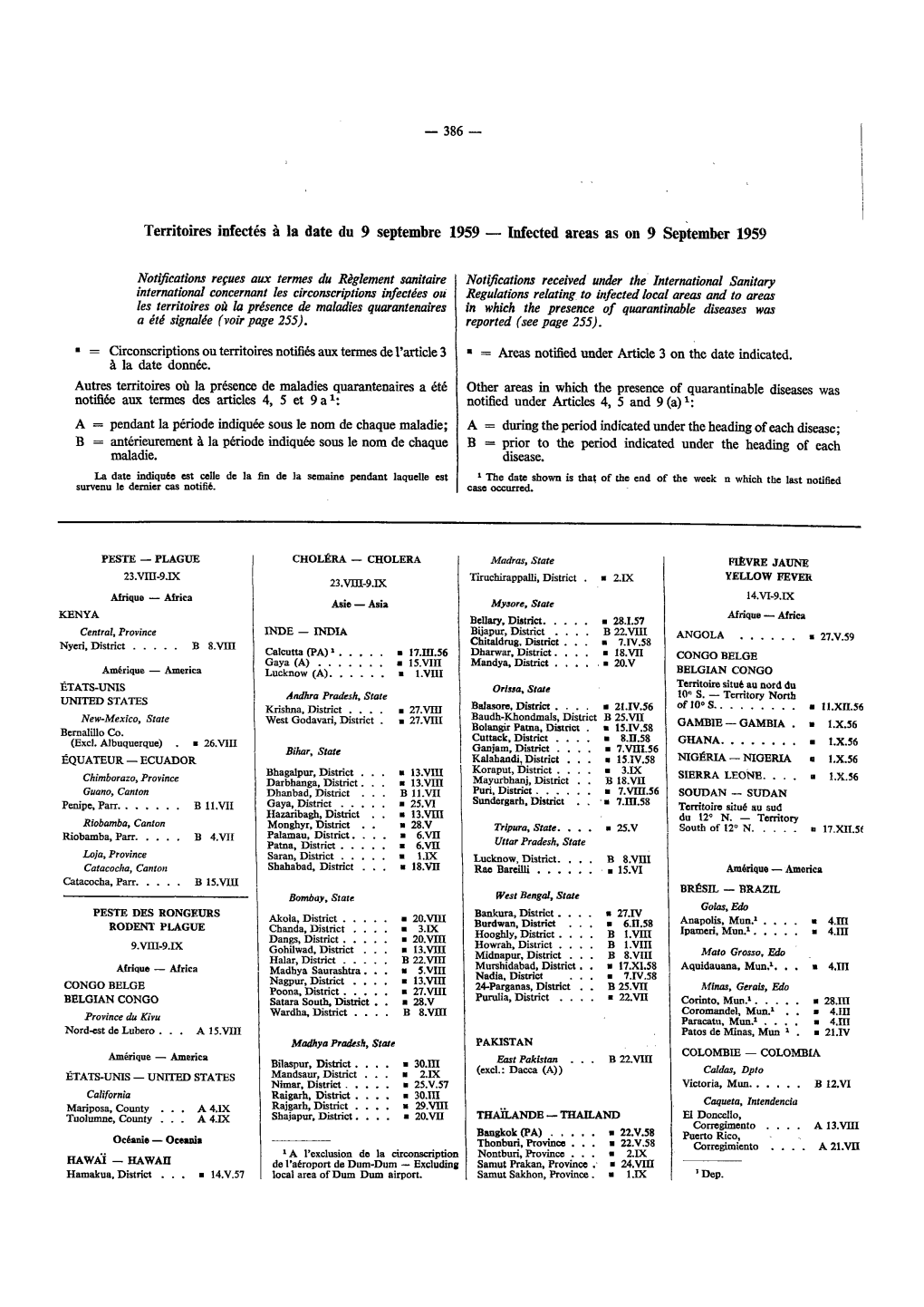 Infected Areas As on 9 September 1959