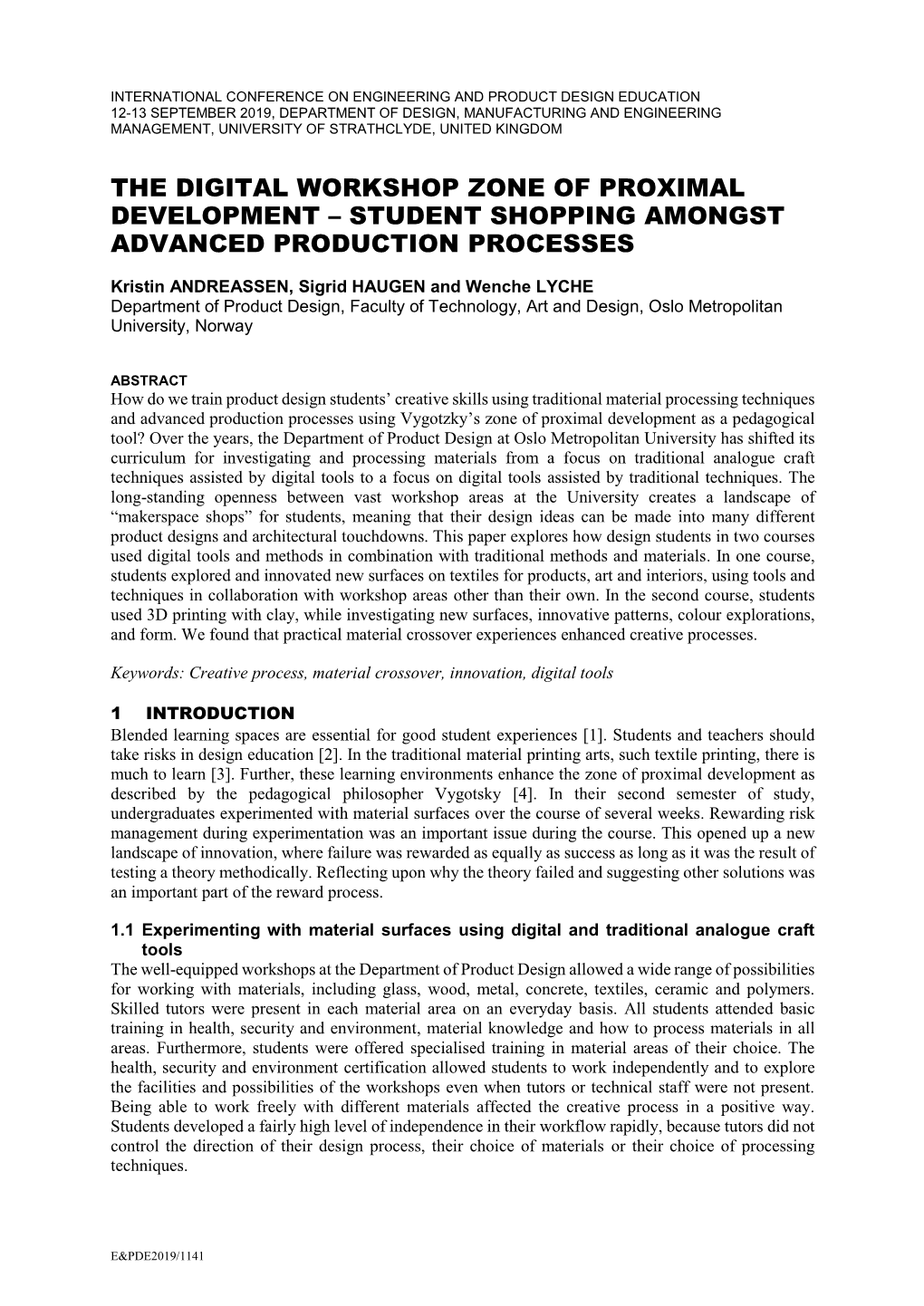 The Digital Workshop Zone of Proximal Development – Student Shopping Amongst Advanced Production Processes