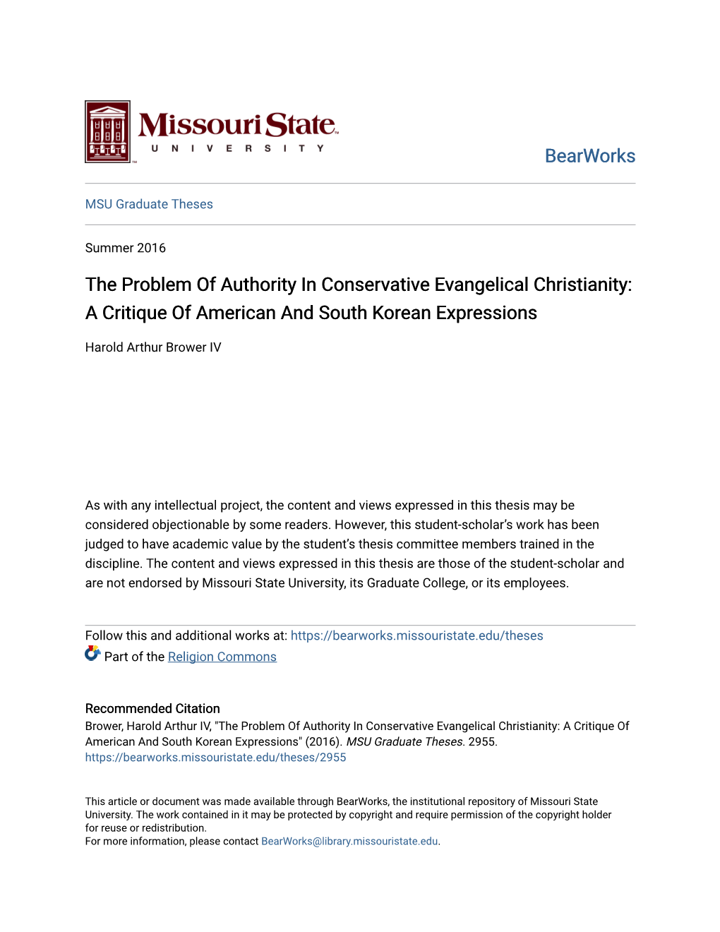 The Problem of Authority in Conservative Evangelical Christianity: a Critique of American and South Korean Expressions