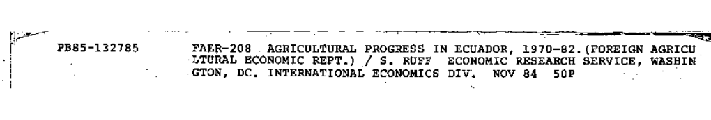 Agricultural Progress in Ecuador, 1970-82