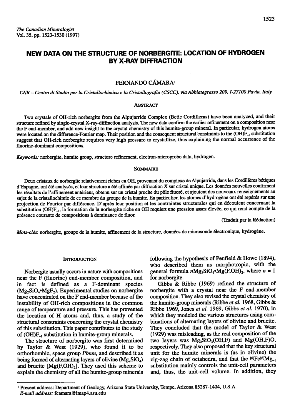 NEW Daila on the STRUCTURE of Norbergffe: LOCATION OF