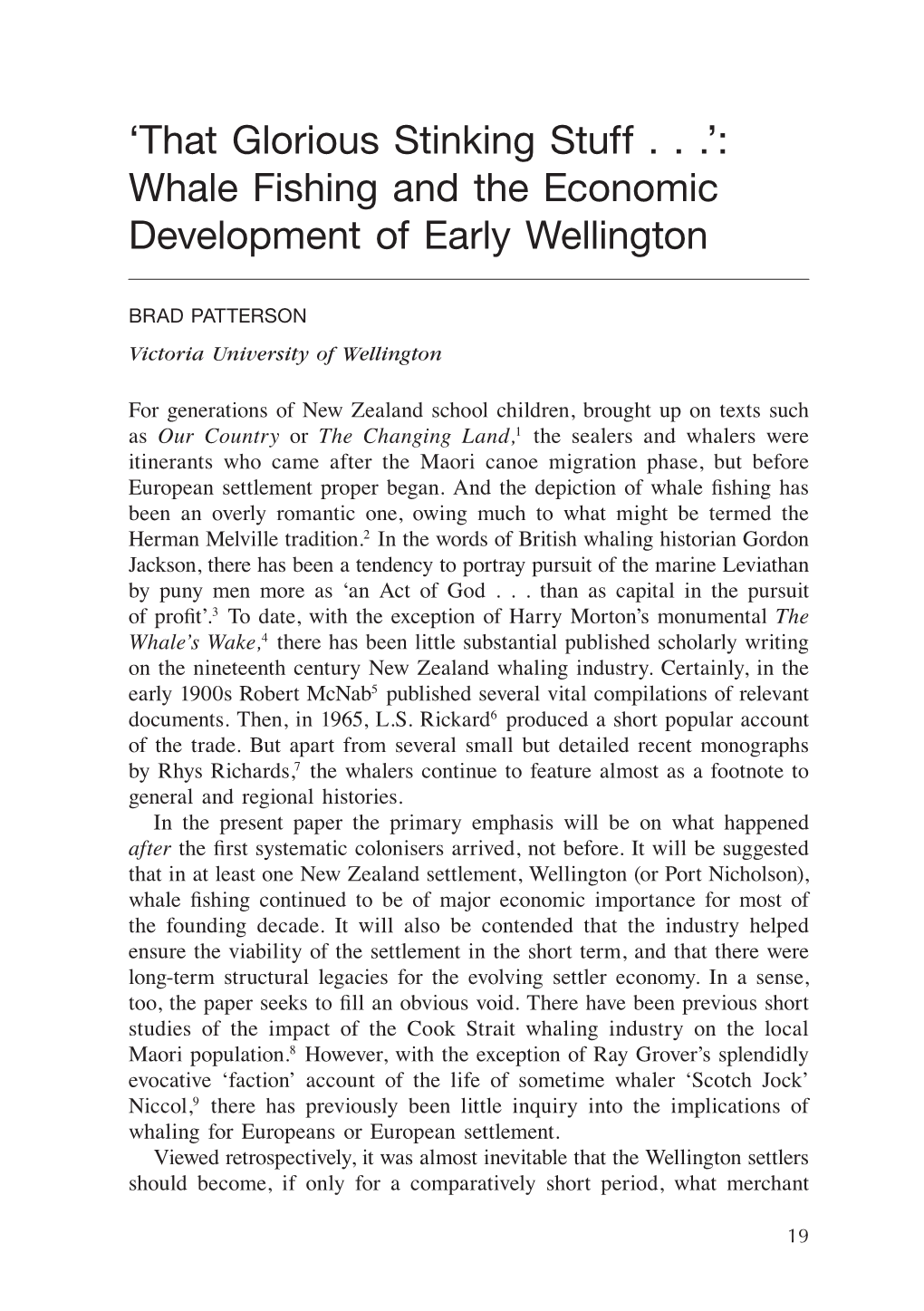 Whale Fishing and the Economic Development of Early Wellington