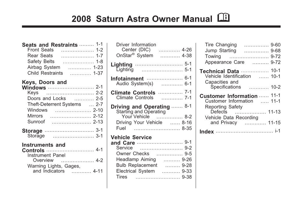 2008 Saturn Astra Owner Manual M