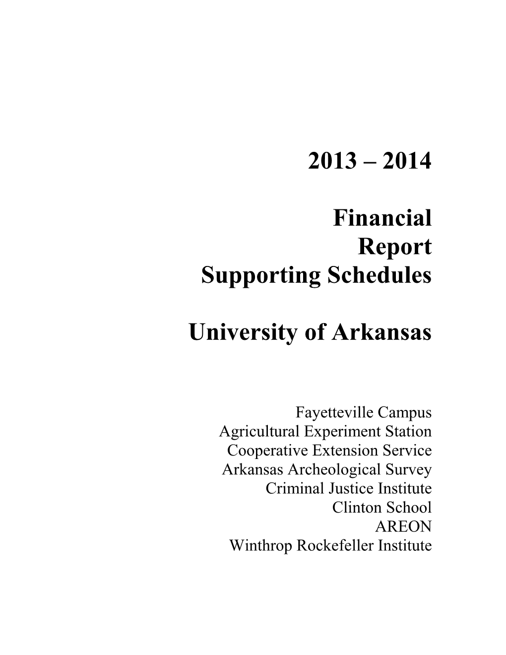 2014 Financial Report Supporting Schedules