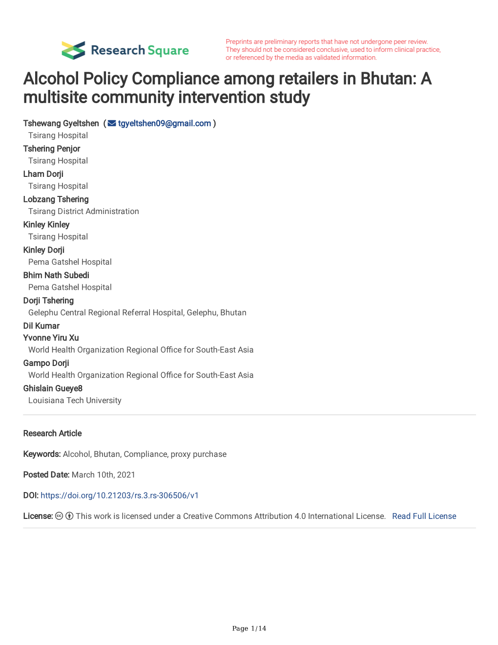 Alcohol Policy Compliance Among Retailers in Bhutan: a Multisite Community Intervention Study