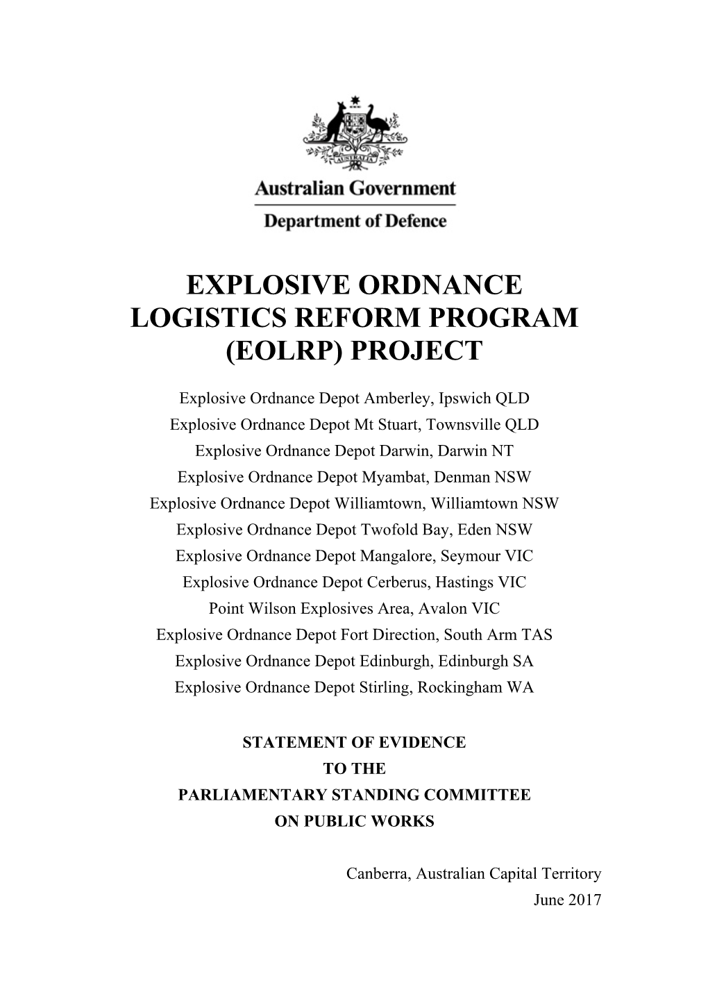 Explosive Ordnance Logistics Reform Program (Eolrp) Project