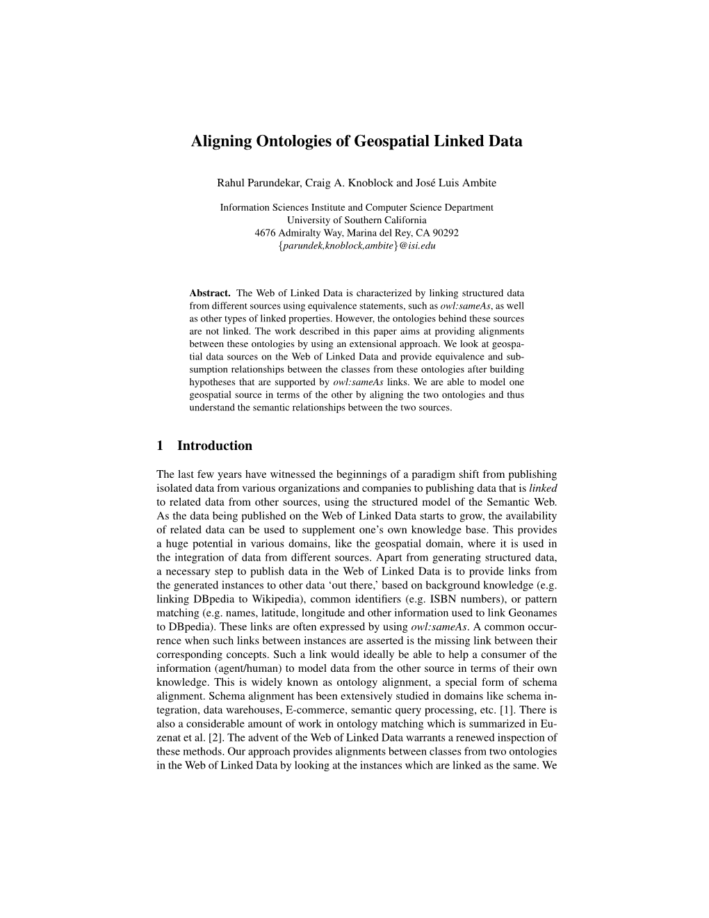 Aligning Ontologies of Geospatial Linked Data