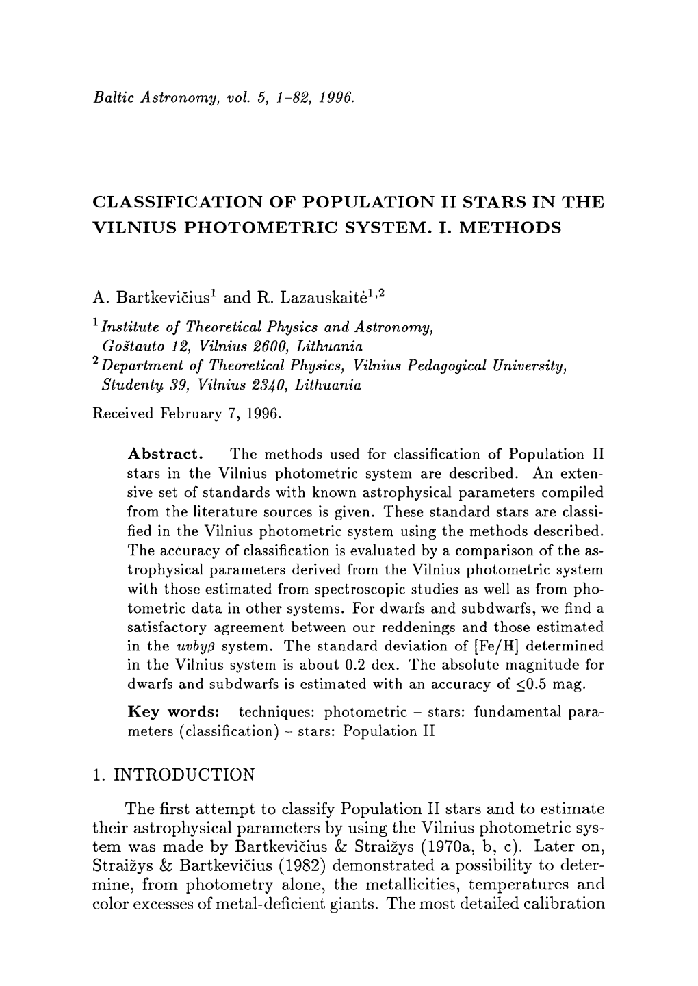 Classification of Population Ii Stars in the Vilnius Photometric System. I