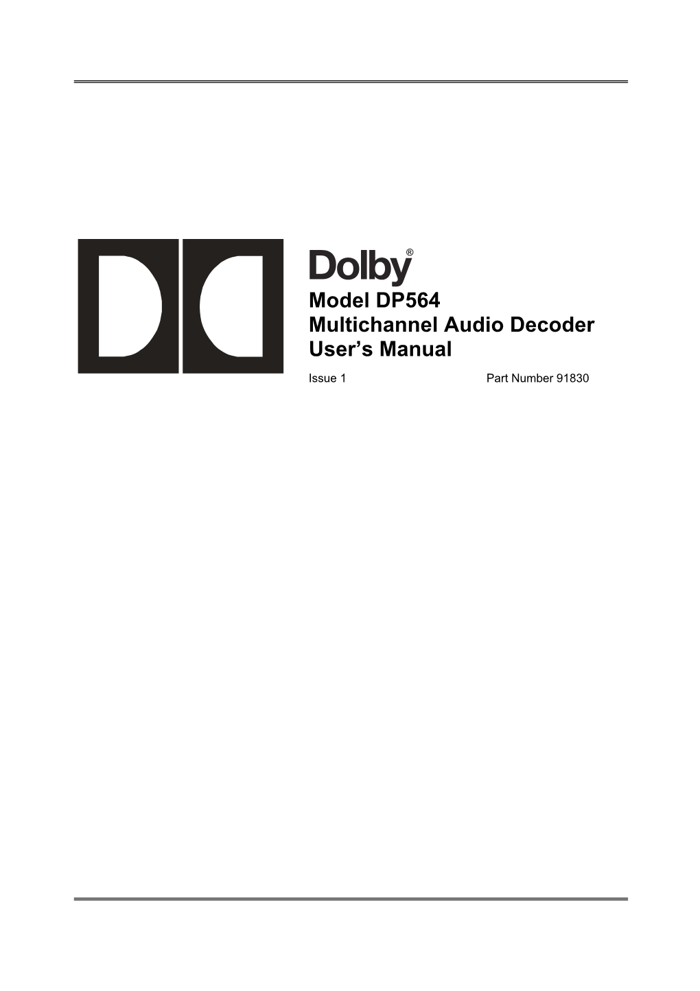 Model DP564 Multichannel Audio Decoder User's Manual