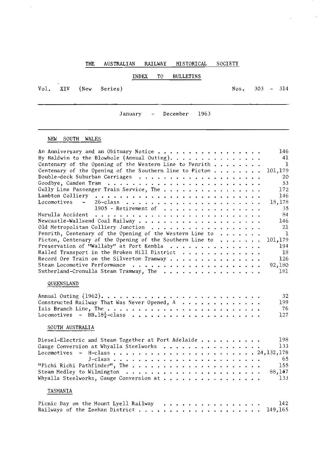 Australian Railway Historical Society Index to Bulletins