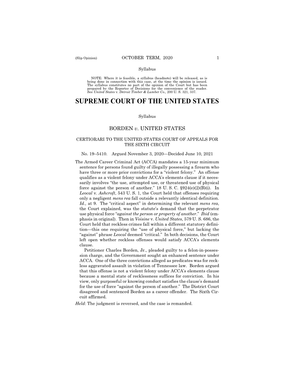 19-5410 Borden V. United States (06/10/2021)