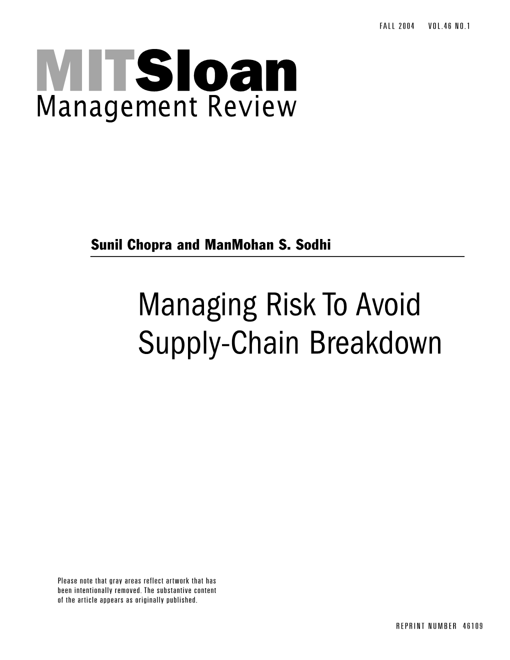 Managing Risk to Avoid Supply-Chain Breakdown