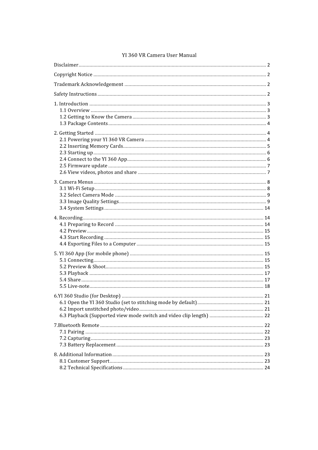 YI 360 VR Camera User Manual Disclaimer