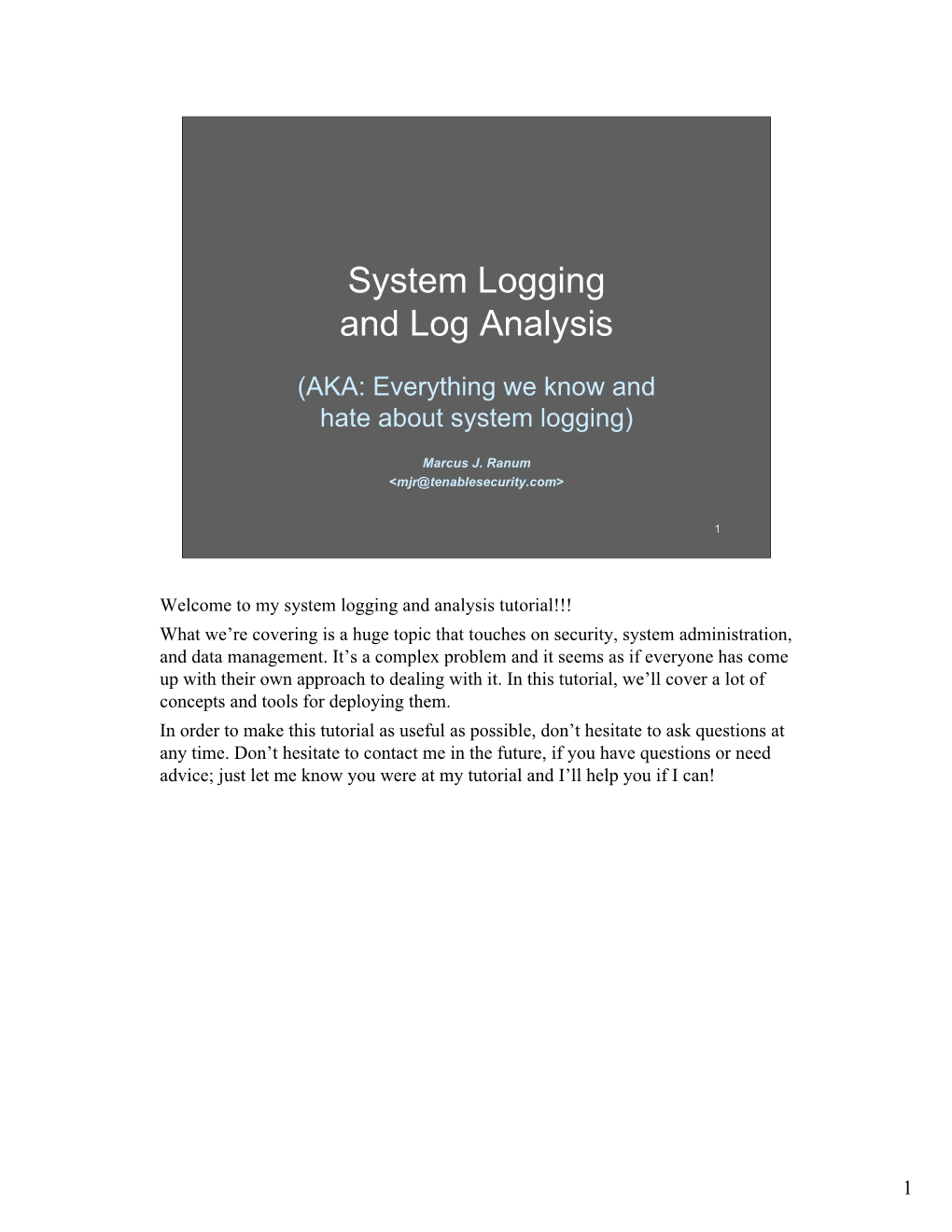 System Logging and Log Analysis