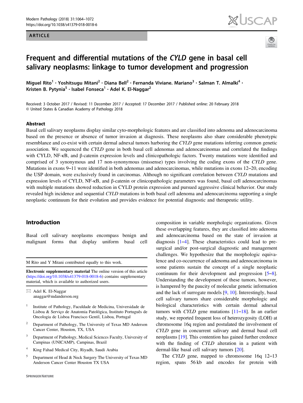 Frequent and Differential Mutations of the CYLD Gene in Basal Cell Salivary Neoplasms: Linkage to Tumor Development and Progression