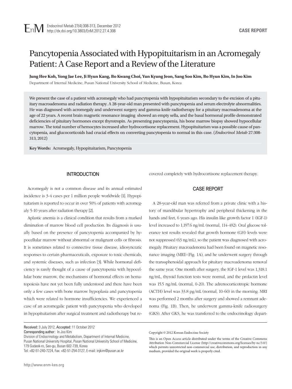 Pancytopenia Associated with Hypopituitarism in an Acromegaly Patient: a Case Report and a Review of the Literature