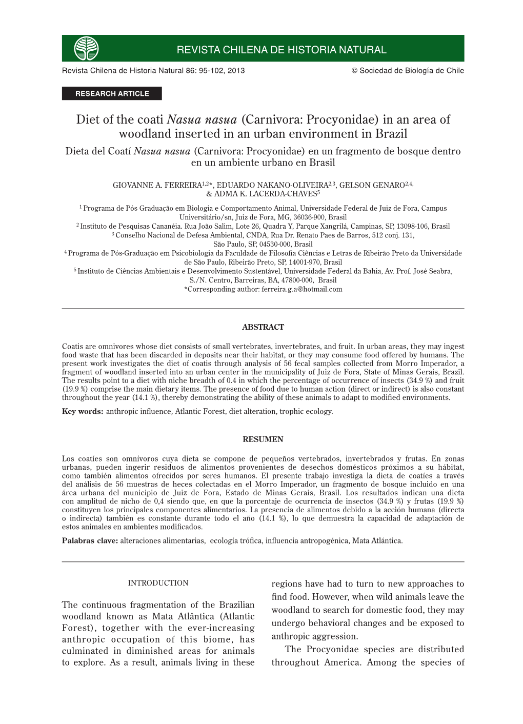 Diet of the Coati Nasua Nasua