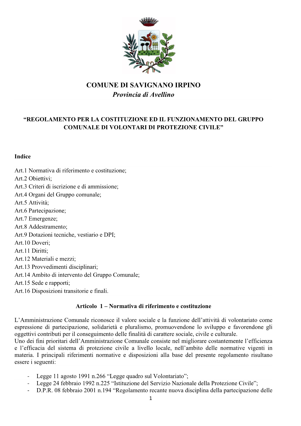 COMUNE DI SAVIGNANO IRPINO Provincia Di Avellino