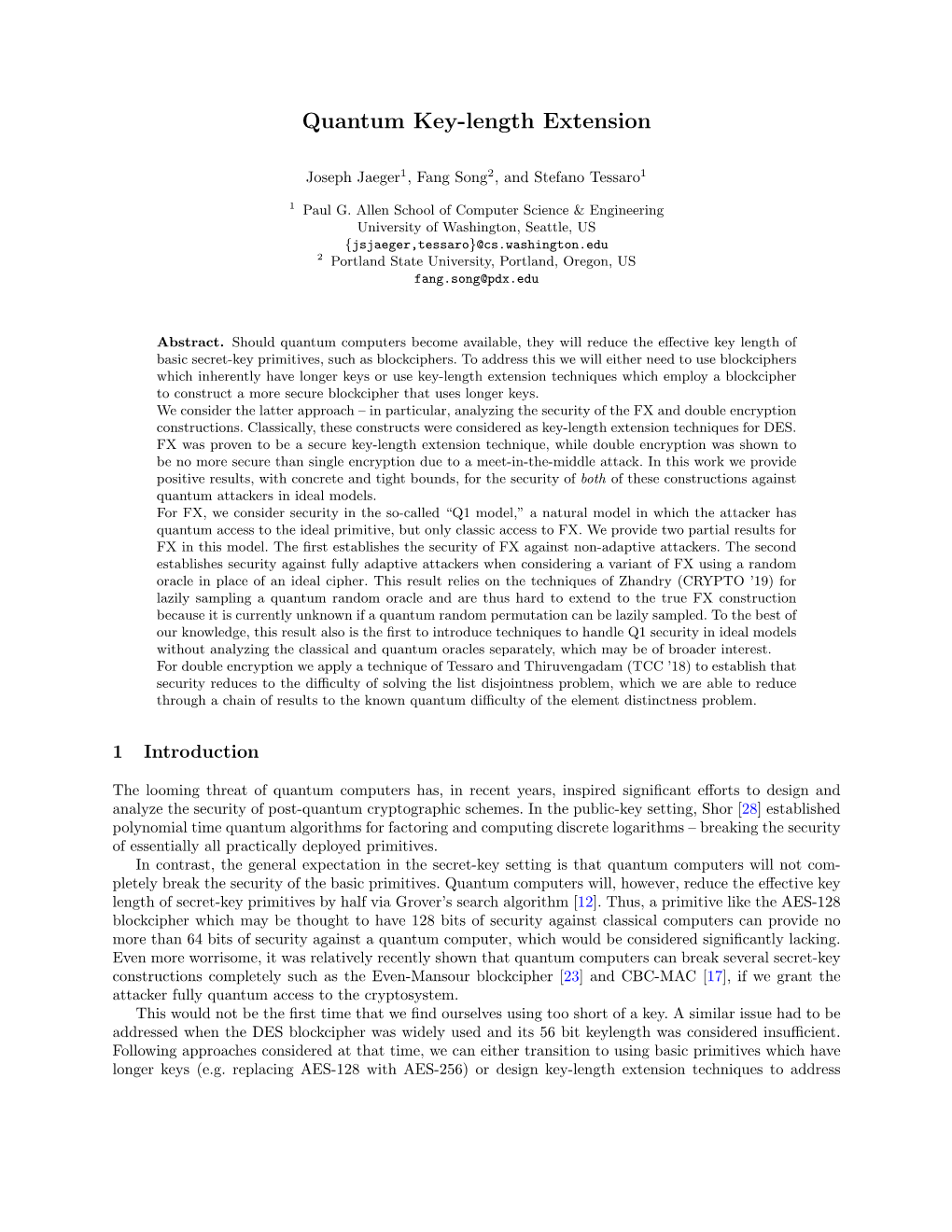 Quantum Key-Length Extension