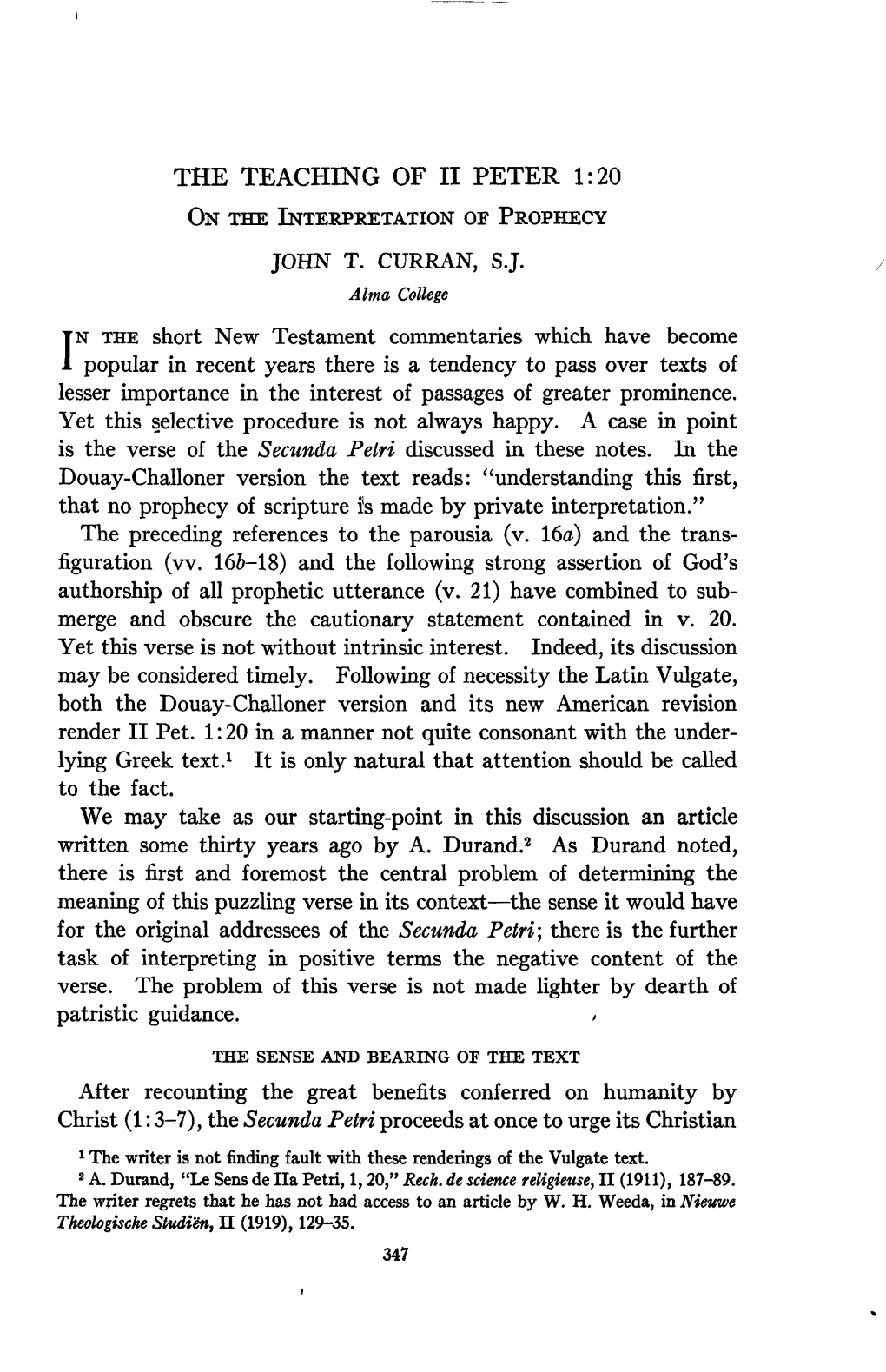 The Teaching of Ii Peter 1:20 John T. Curran, S.J. in The