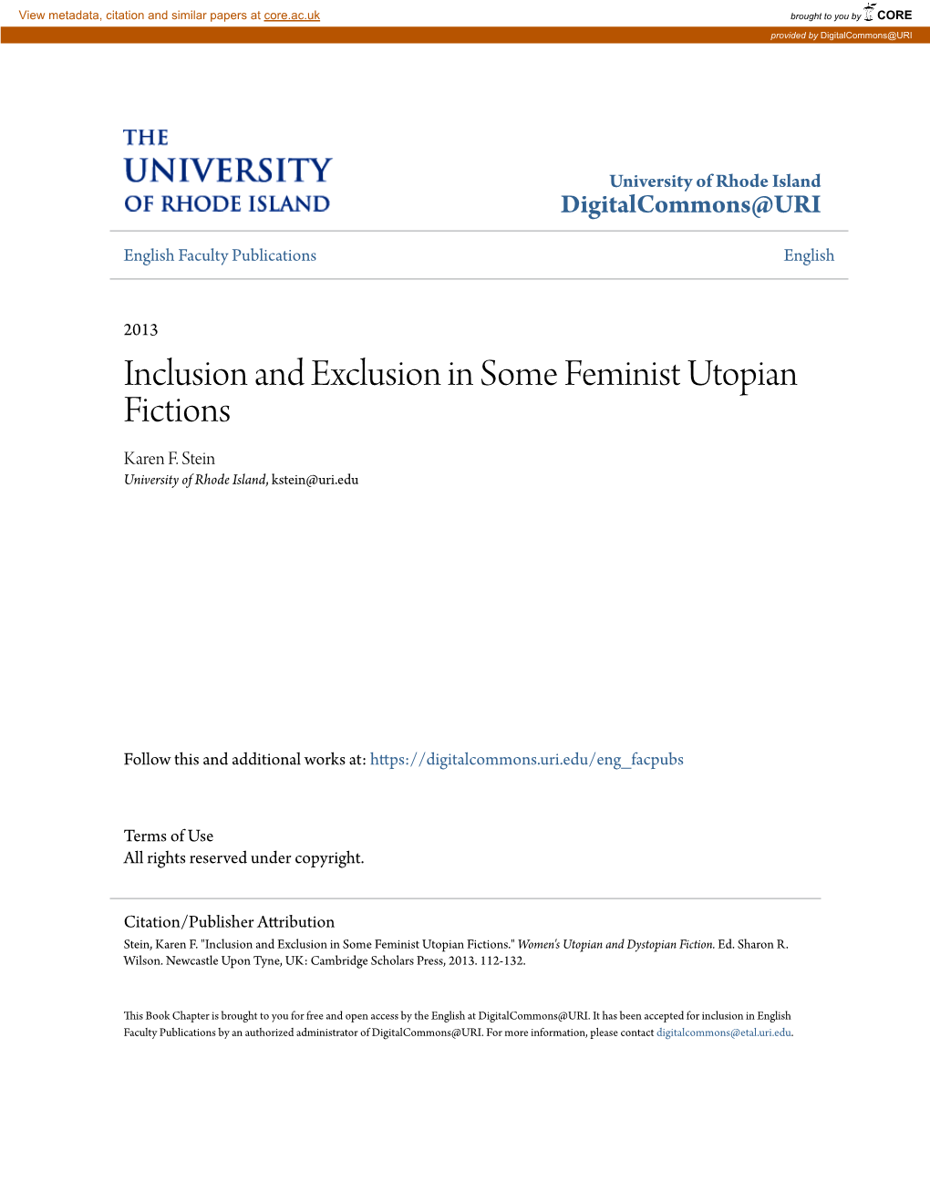 Inclusion and Exclusion in Some Feminist Utopian Fictions Karen F