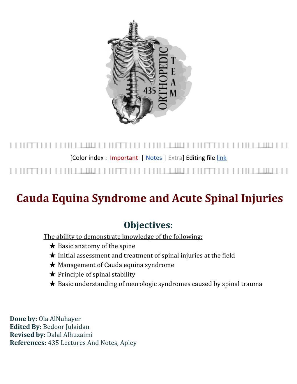 ​​Cauda Equina Syndrome and Acute Spinal Injuries