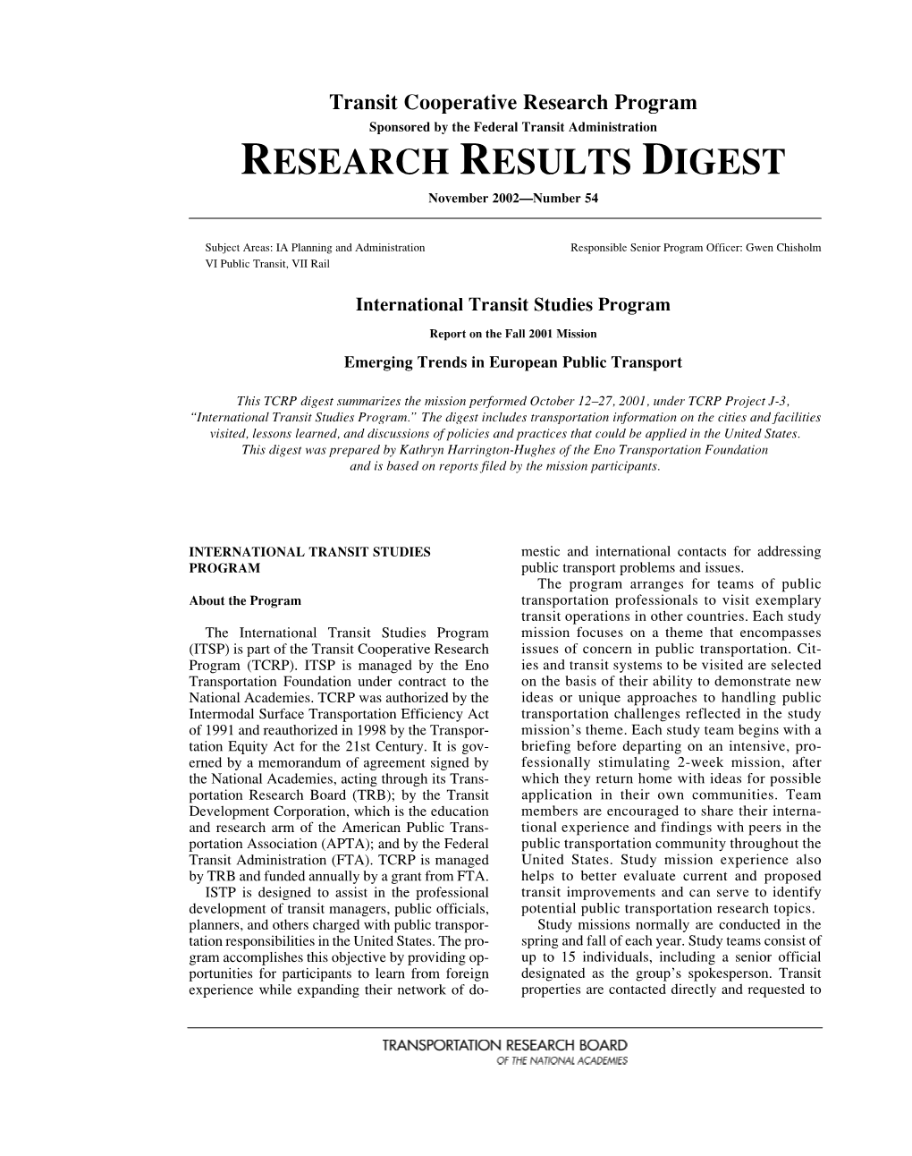 TCRP Research Results Digest 54