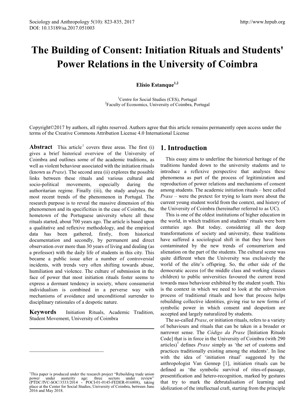 The Building of Consent: Initiation Rituals and Students' Power Relations in the University of Coimbra