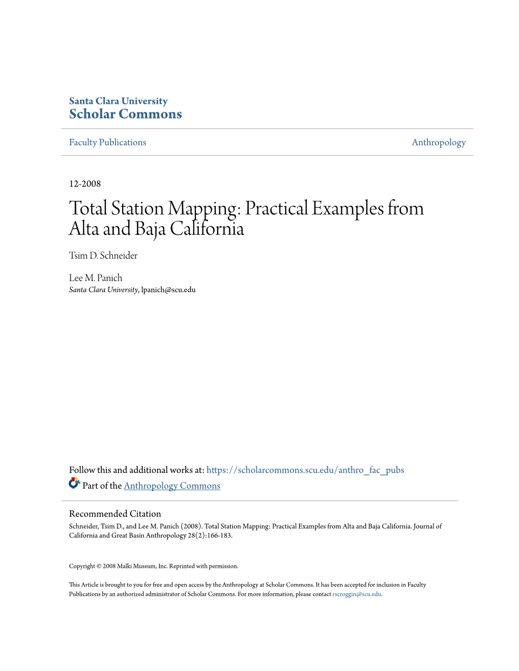 Total Station Mapping: Practical Examples from Alta and Baja California Tsim D