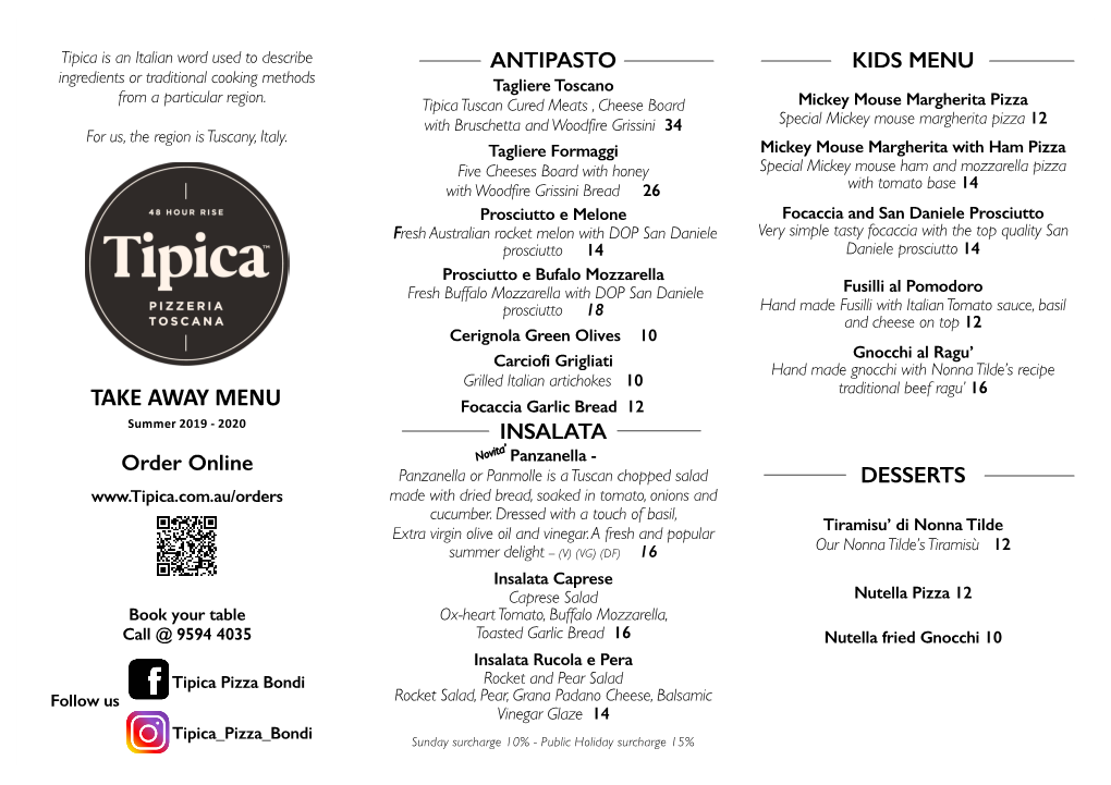 Tipica Take Away Menu Summer 19-20